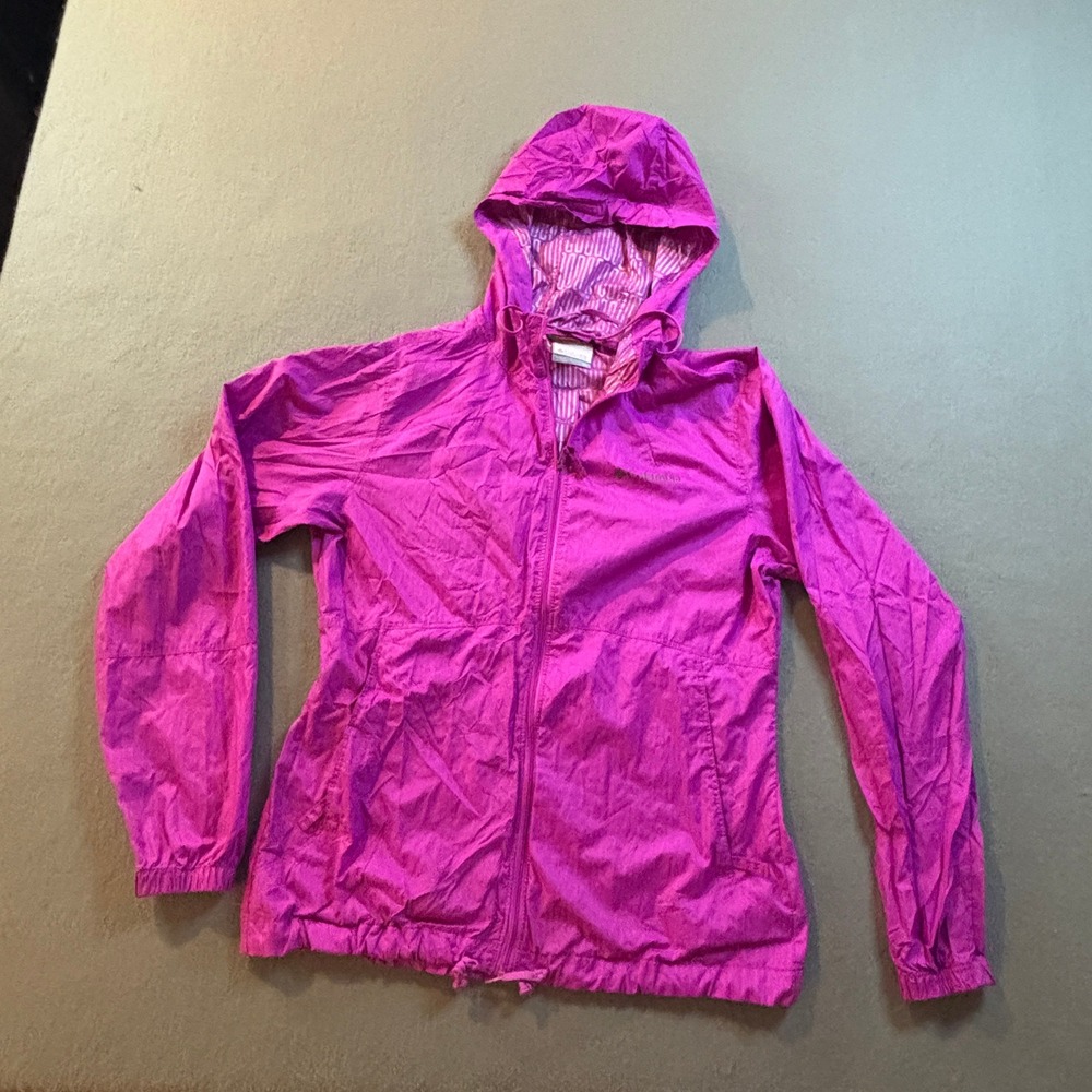 Columbia Thermal Coil Windbreaker Jacket Womens XS Pink Full Zip Hooded Hiking